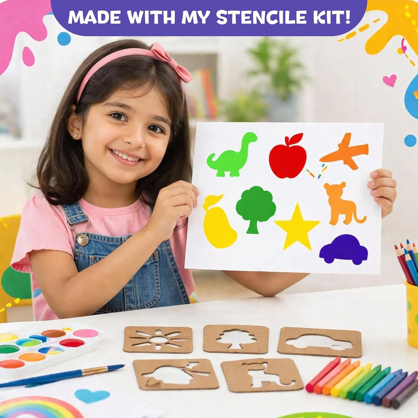 Little Artist Kit for Kids 3+ Years | 20 MDF Stencils with Color Pencils, Sketch Pens & Wax Crayons | Drawing & Coloring Activity Kit | Creative Art Set for Boys & Girls | Gift Pack