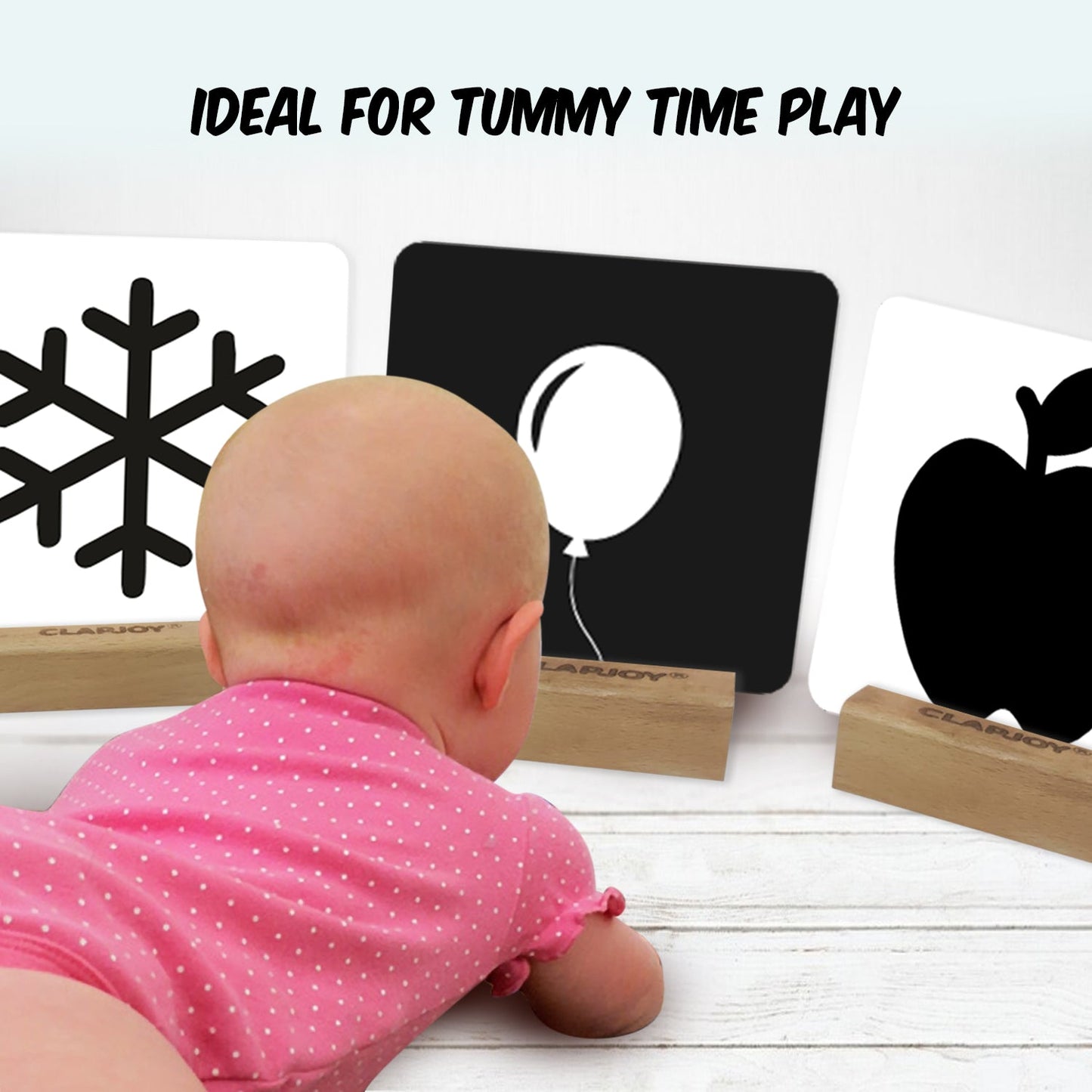 Clapjoy New Born Black & White Flash Card with 2 Wooden Stands | 0-12 months