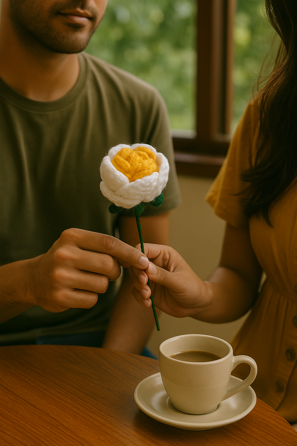 Handcrafted Crochet Orange & White Rose