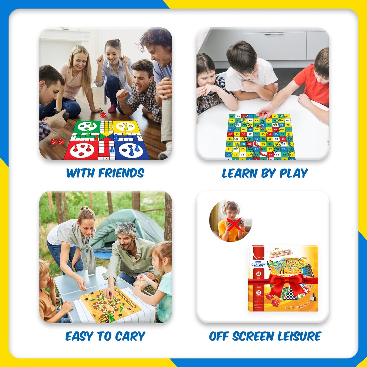 Timeless 10 Classic Family Board Games Gift Box Collection - Ludo, Chess, Snake ladder, Checkers and others