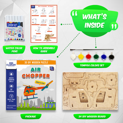 Air Chopper 3D DIY Wooden Puzzle, Build and Paint Activity, Boosts Cognitive Skills, 8+ Years