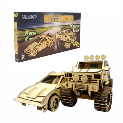 3D Wooden Racing Car & Truck Puzzle (Combo)