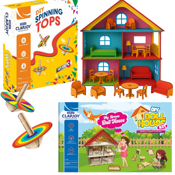 DIY Wooden Spinning Top & Doll House with Furniture