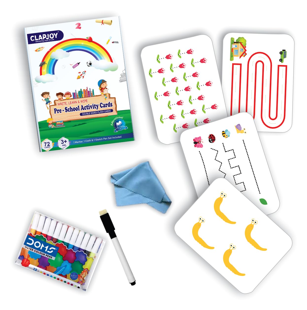 Pre School Activity Kit 72 Reusable Flash Cards for Kids