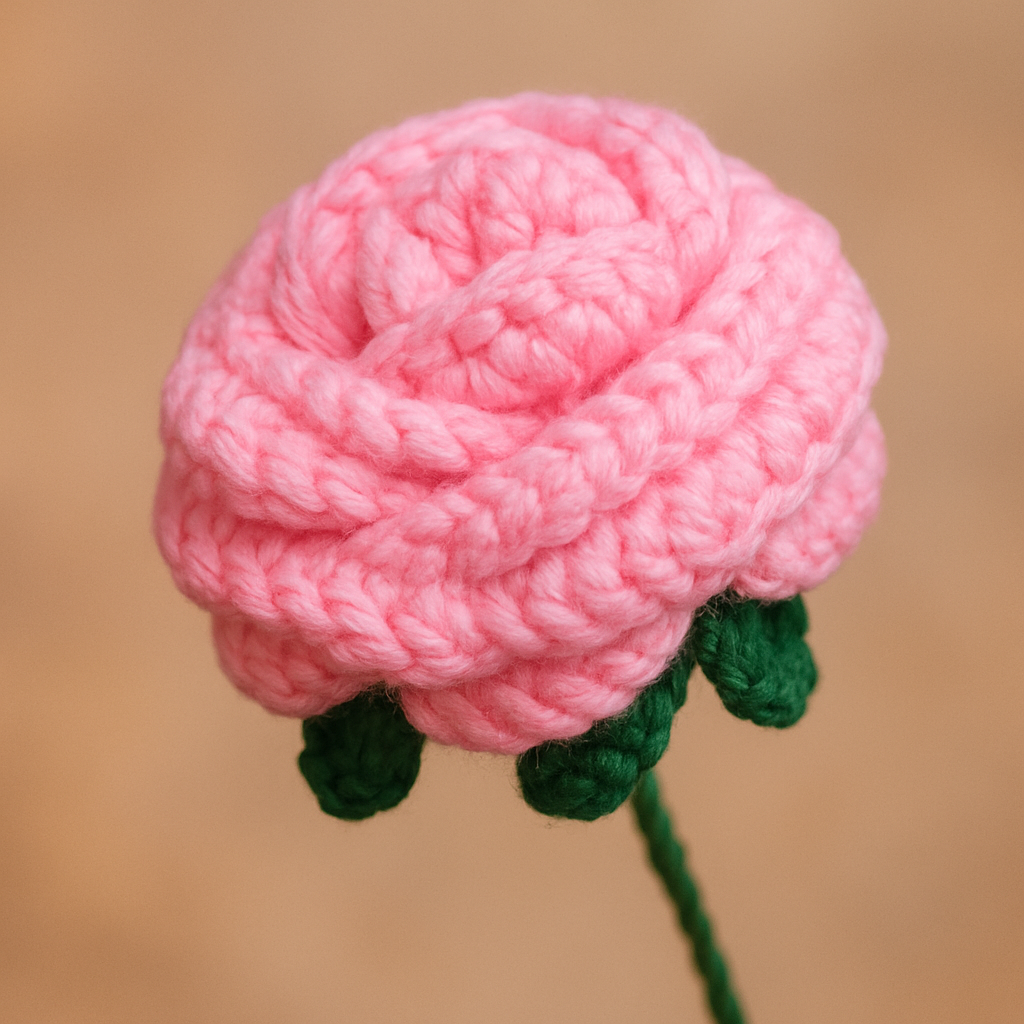 Handcrafted Crochet Pink Rose