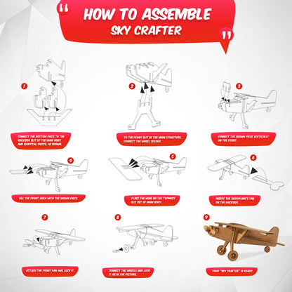 Sky Crafter 3D DIY Wooden Puzzle, Build and Play Airplane Model, Boosts Cognitive Skills, Ages 8+