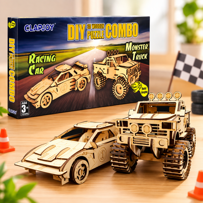 3D Wooden Racing Car & Truck Puzzle (Combo)