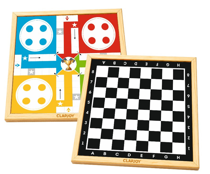 3 in 1 Wooden Ludo, Chess & Checkers Board Game for Kids & Adults | Double-Sided Classic Board Game | Educational Indoor Family Game | 2-4 Players | Age 4+ Years