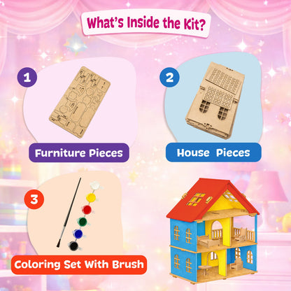 DIY Wooden Doll House Kit with Furniture | Build, Paint & Play for Kids 5+