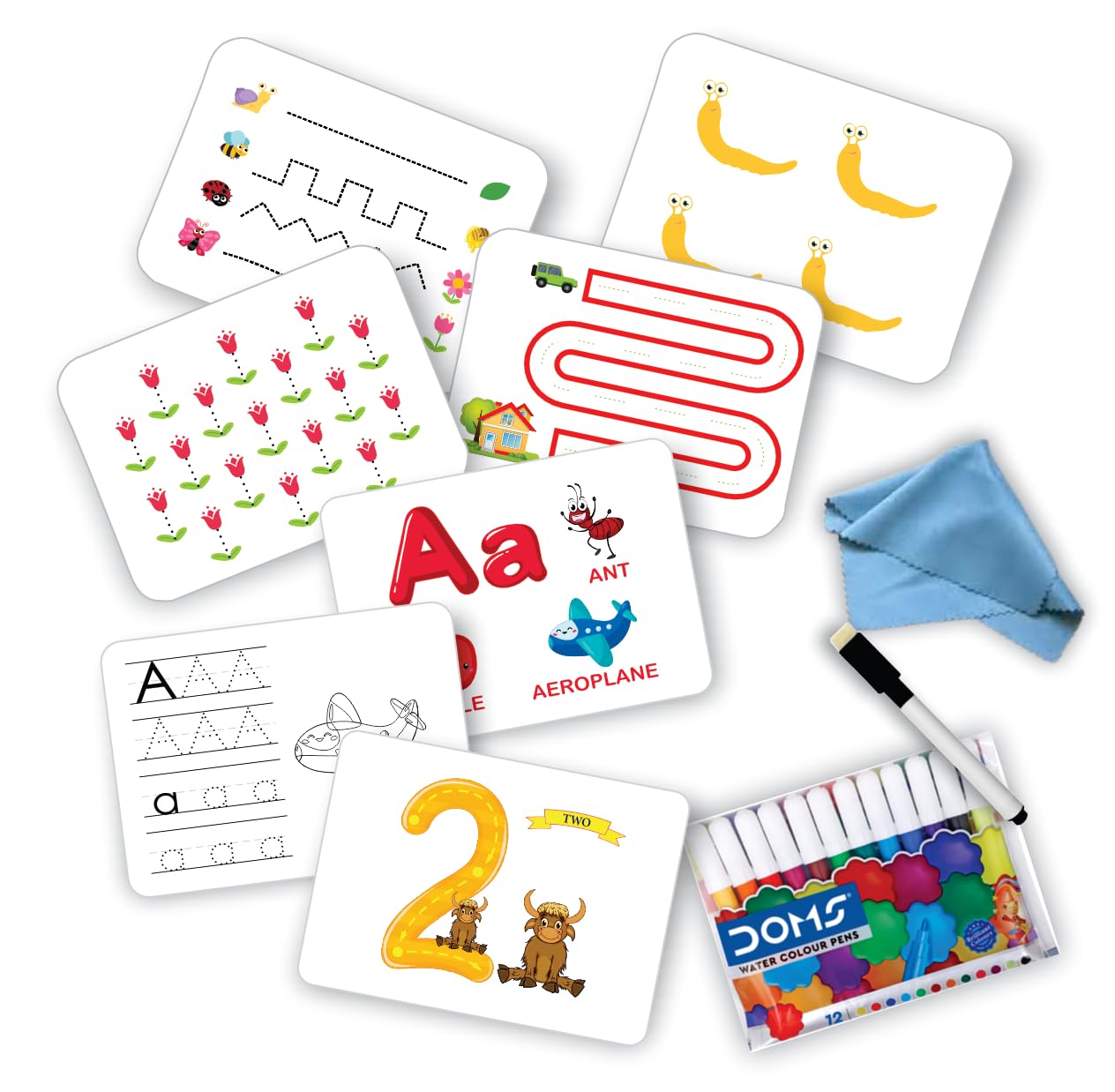 Pre School Activity Kit 72 Reusable Flash Cards for Kids