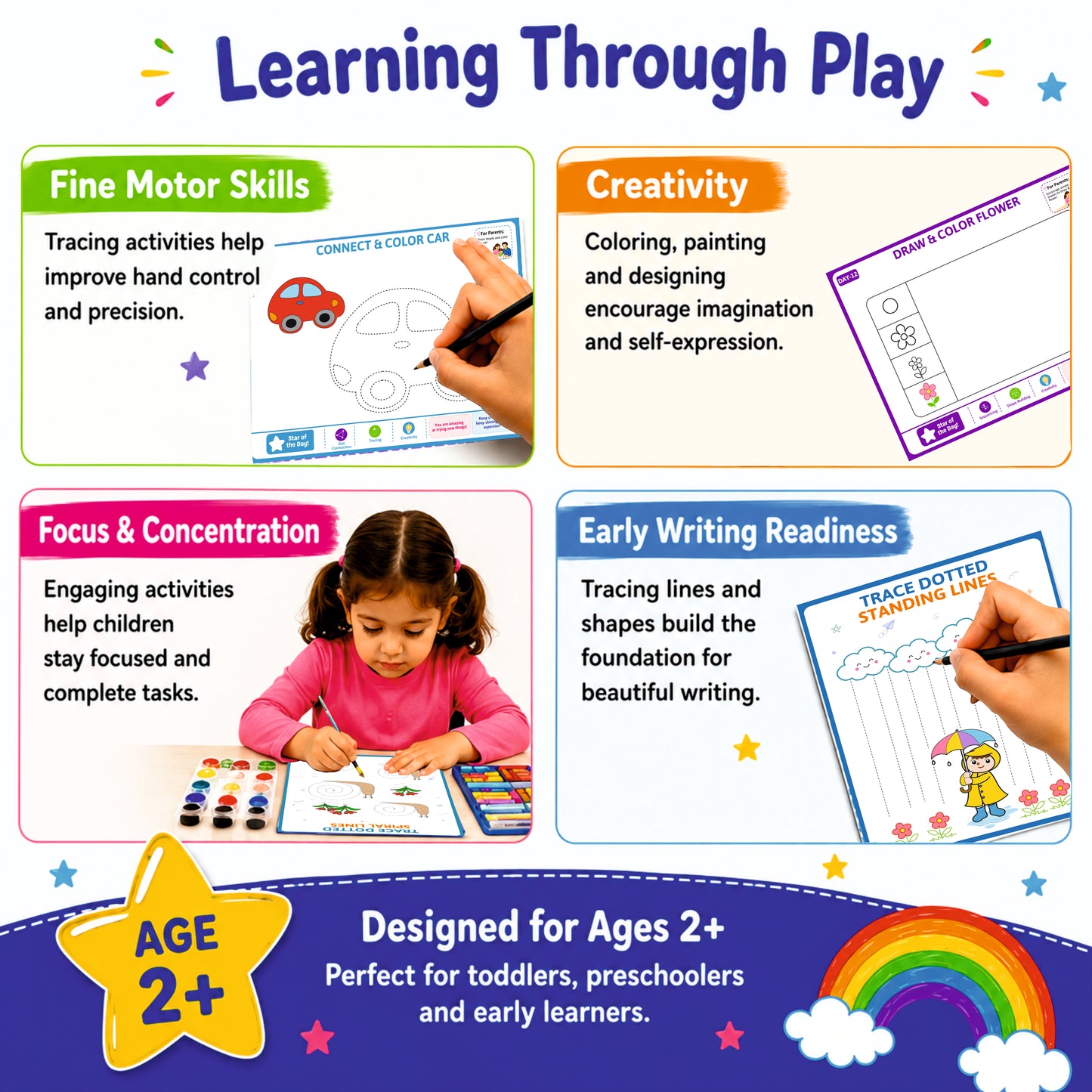 Clapjoy Scribble to Star Drawing Kit for Kids Age 2+ Years | 21 Days Creative Confidence Book | Stencils, Crayons, Paints, Reward Stickers | Screen Free Learning Activity Kit for Toddlers