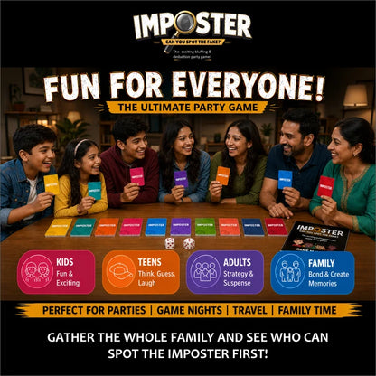 Board & Card Game – Imposter: Can You Spot The Fake? | 80 Cards | Bluffing & Deduction Party Game | Family Game Night | 15-30 Min Playtime | 3-8 Players | Gift for Ages 6, 7, 8, 9 & Up