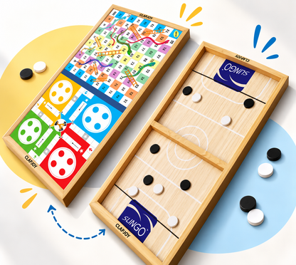 3-in-1 Wooden Slingo Game with Ludo & Snakes and Ladders | Family Board Game for Kids & Adults