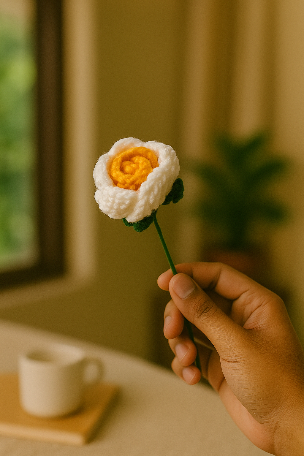 Handcrafted Crochet Orange & White Rose