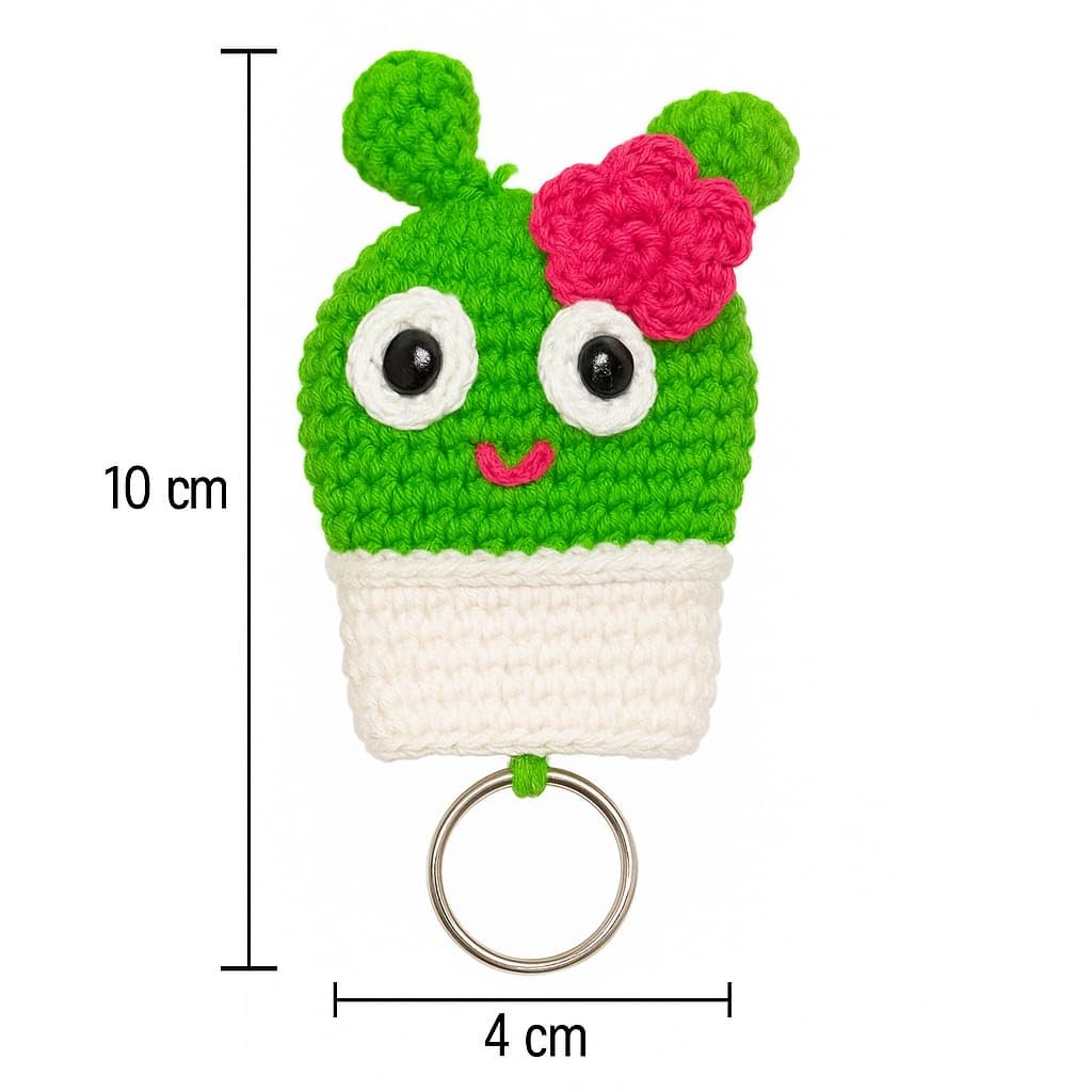 Clapjoy Handmade Crochet Cactus Keychain for Girls & Kids | Cute Wool Knitted Key Ring for Bags, Backpacks & Keys | Soft & Durable Crochet Keychain Accessory | Handmade Gift