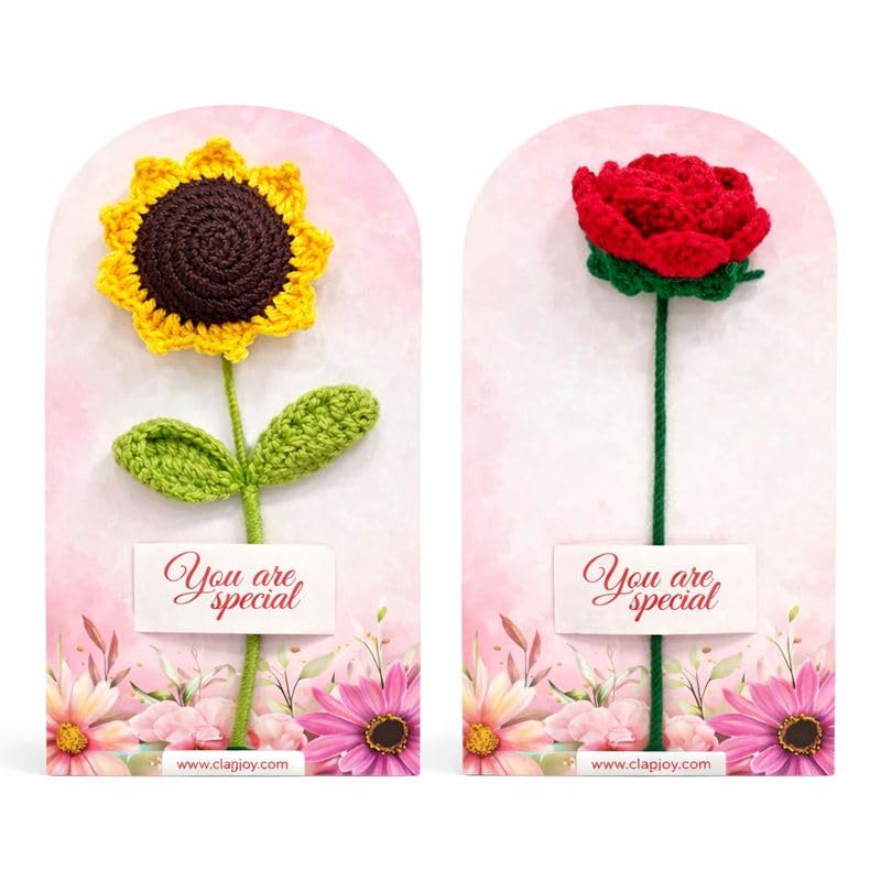 Handmade Crochet Pink Daisy Flower with Greeting Card | Artificial Forever Flower | Valentine, Anniversary & Birthday Gift