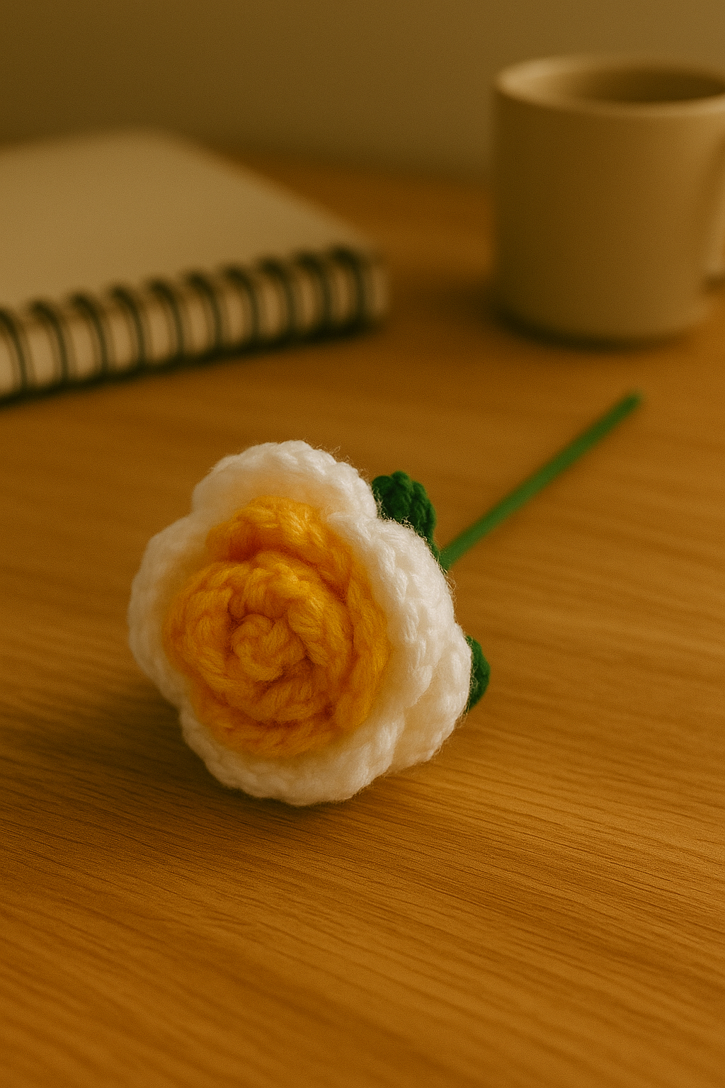 Handcrafted Crochet Orange & White Rose