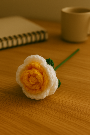 Handcrafted Crochet Orange & White Rose