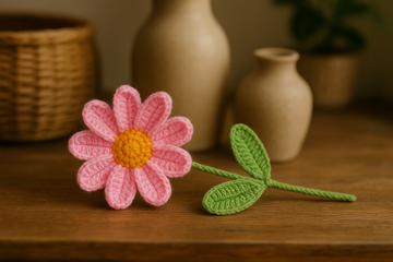 Handcrafted Crochet Pink Daisy