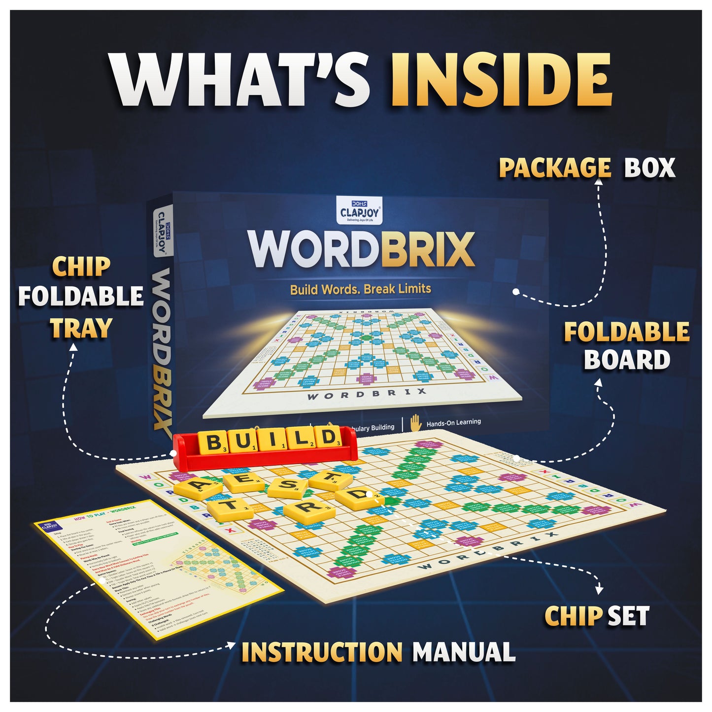 Clapjoy WordBrix Word Building Board Game, Spelling Skills, Vocabulary Building, Hands-On Learning