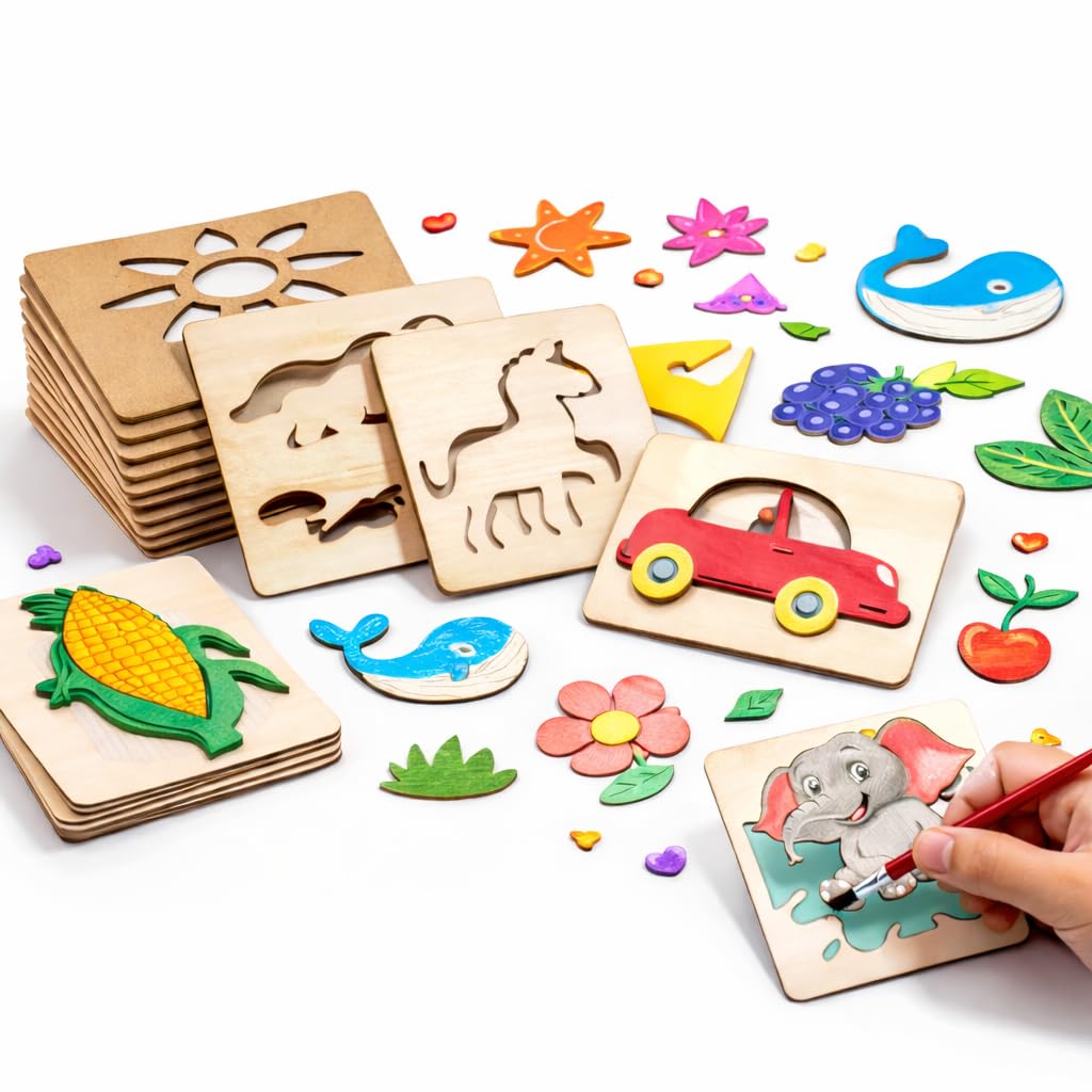 Little Artist Kit for Kids 3+ Years | 20 MDF Stencils with Color Pencils, Sketch Pens & Wax Crayons | Drawing & Coloring Activity Kit | Creative Art Set for Boys & Girls | Gift Pack