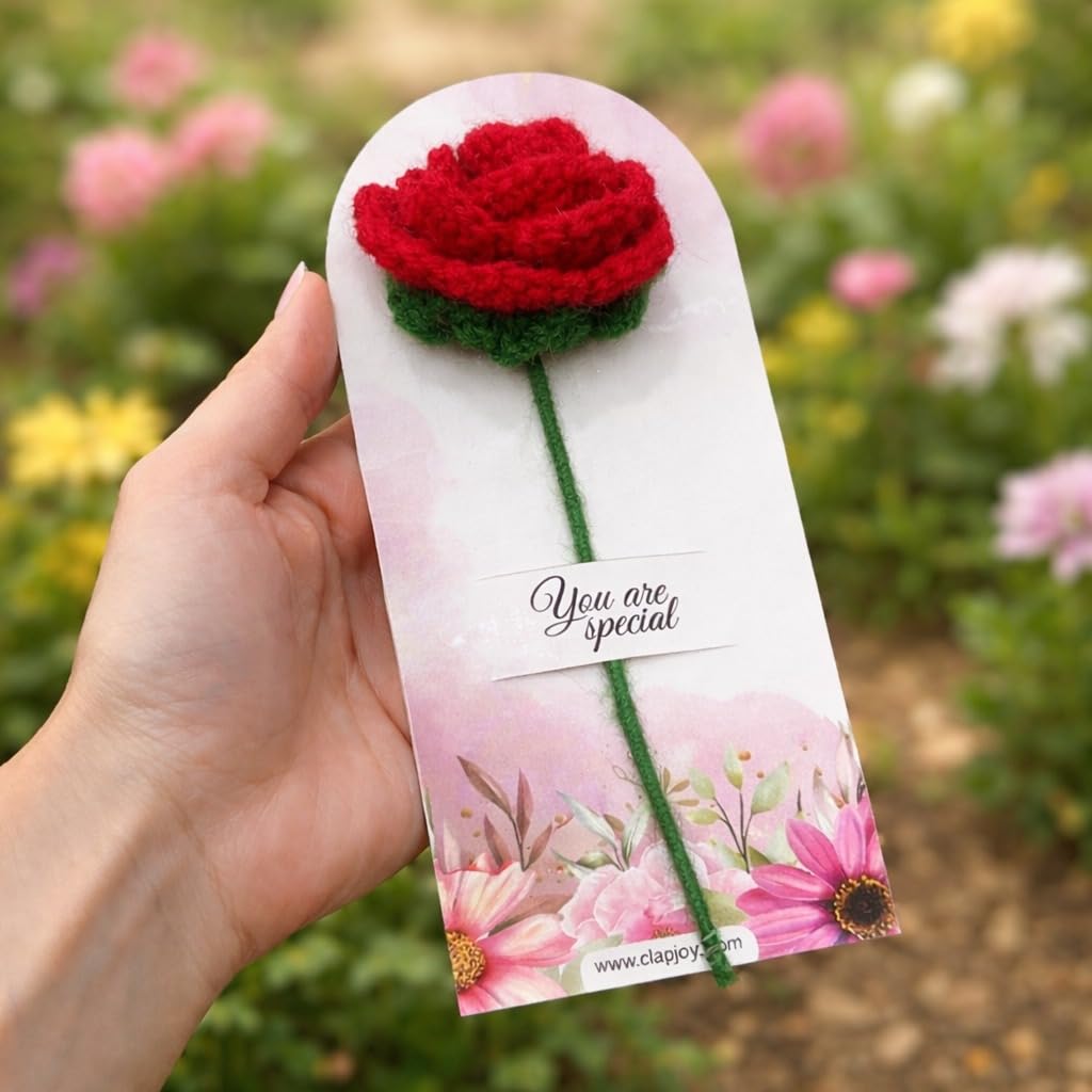 Handmade Crochet Pink Daisy Flower with Greeting Card | Artificial Forever Flower | Valentine, Anniversary & Birthday Gift