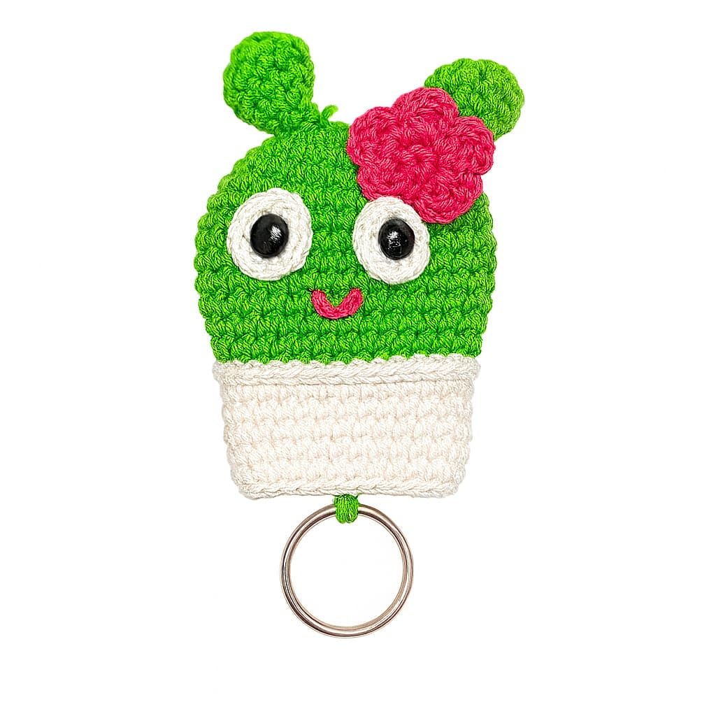 Clapjoy Handmade Crochet Cactus Keychain for Girls & Kids | Cute Wool Knitted Key Ring for Bags, Backpacks & Keys | Soft & Durable Crochet Keychain Accessory | Handmade Gift