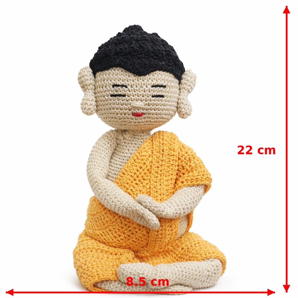 Handmade Crochet Buddha Limited Edition 25 Centimetre Meditating Sitting Buddha Idol buddha idols for home decor buddha statue for home decor buddha idol (Yellow and Cream)  spiritual Decor
