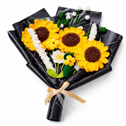 Handmade Crochet Sunflower Bouquet – Artificial Knitted Flower Arrangement with Premium Wrapping | Forever Flower Gift for Girlfriend, Wife, Birthday, Anniversary, Valentine’s Day