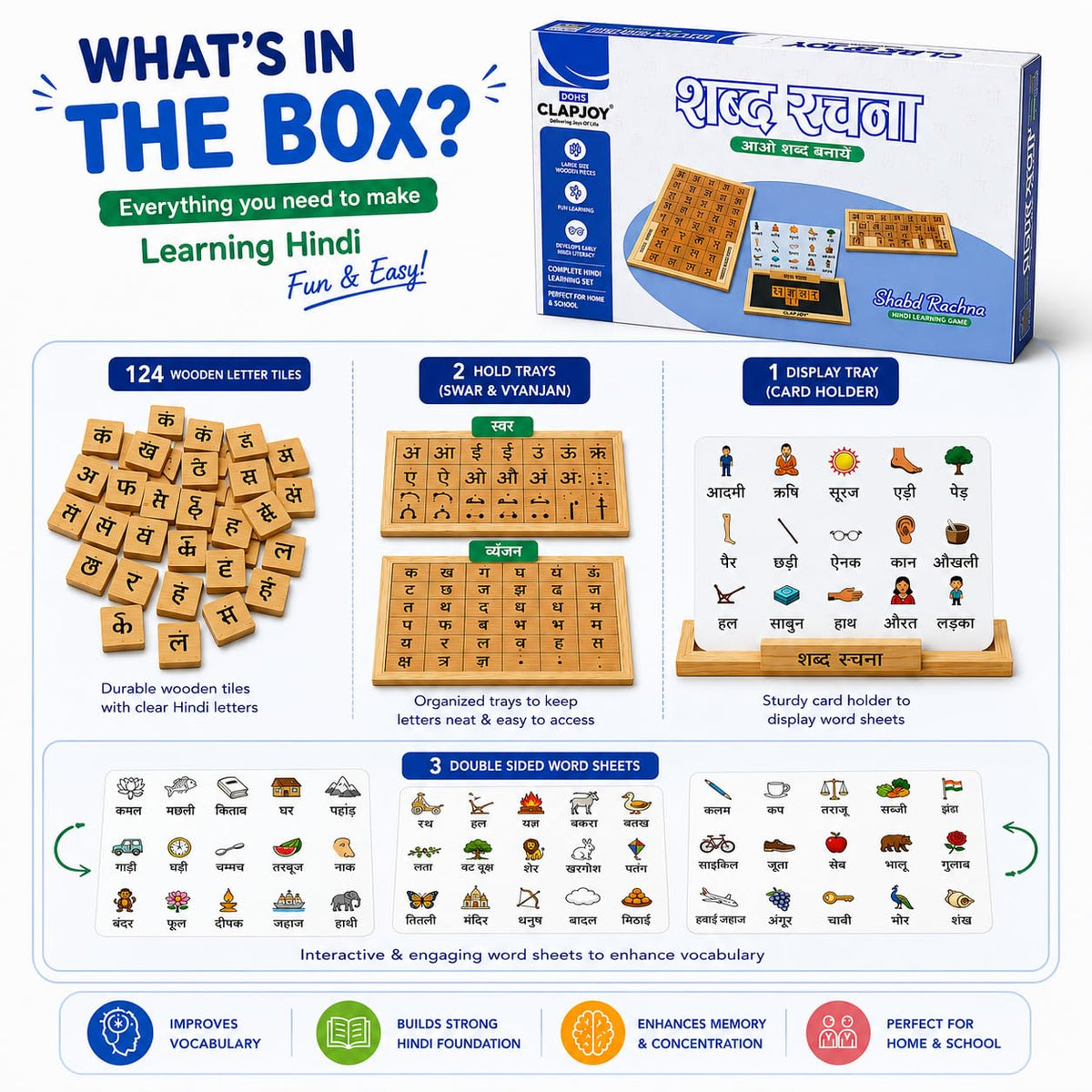 Shabd Rachna with Picture Spell Card – Hindi Varnamala Wooden Board Game