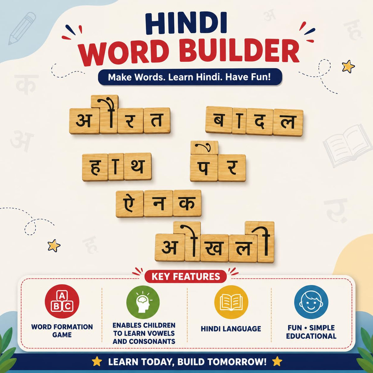 Shabd Rachna with Picture Spell Card – Hindi Varnamala Wooden Board Game