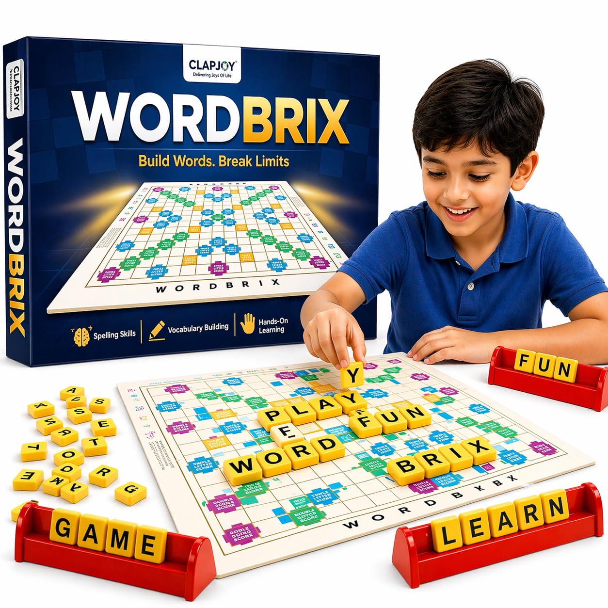 Clapjoy WordBrix Word Building Board Game, Spelling Skills, Vocabulary Building, Hands-On Learning