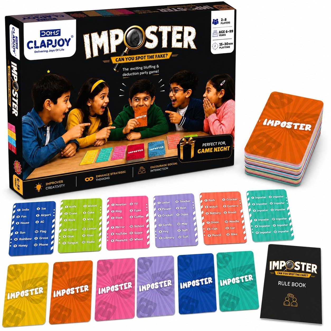 Board & Card Game – Imposter: Can You Spot The Fake? | 80 Cards | Bluffing & Deduction Party Game | Family Game Night | 15-30 Min Playtime | 2-8 Players | Gift for Ages 6, 7, 8, 9 & Up