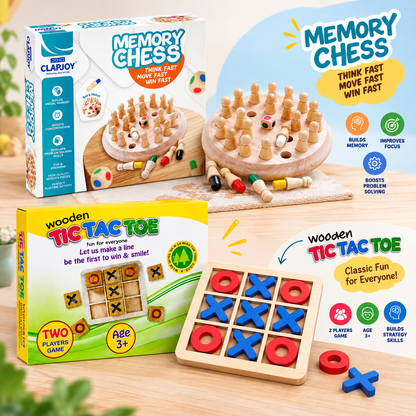 Wooden Memory Chess & Tic Tac Toe (Combo)