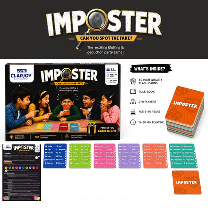 Board & Card Game – Imposter: Can You Spot The Fake? | 80 Cards | Bluffing & Deduction Party Game | Family Game Night | 15-30 Min Playtime | 3-8 Players | Gift for Ages 6, 7, 8, 9 & Up