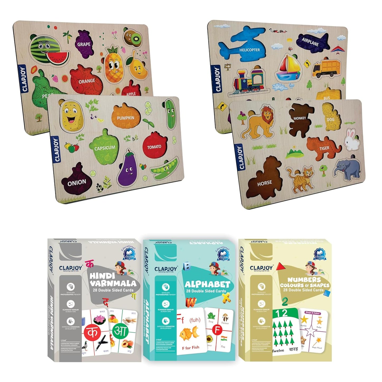 4 Trays and Alphabet, Hindi Varnamala and Numbers Flash Card (Combo)