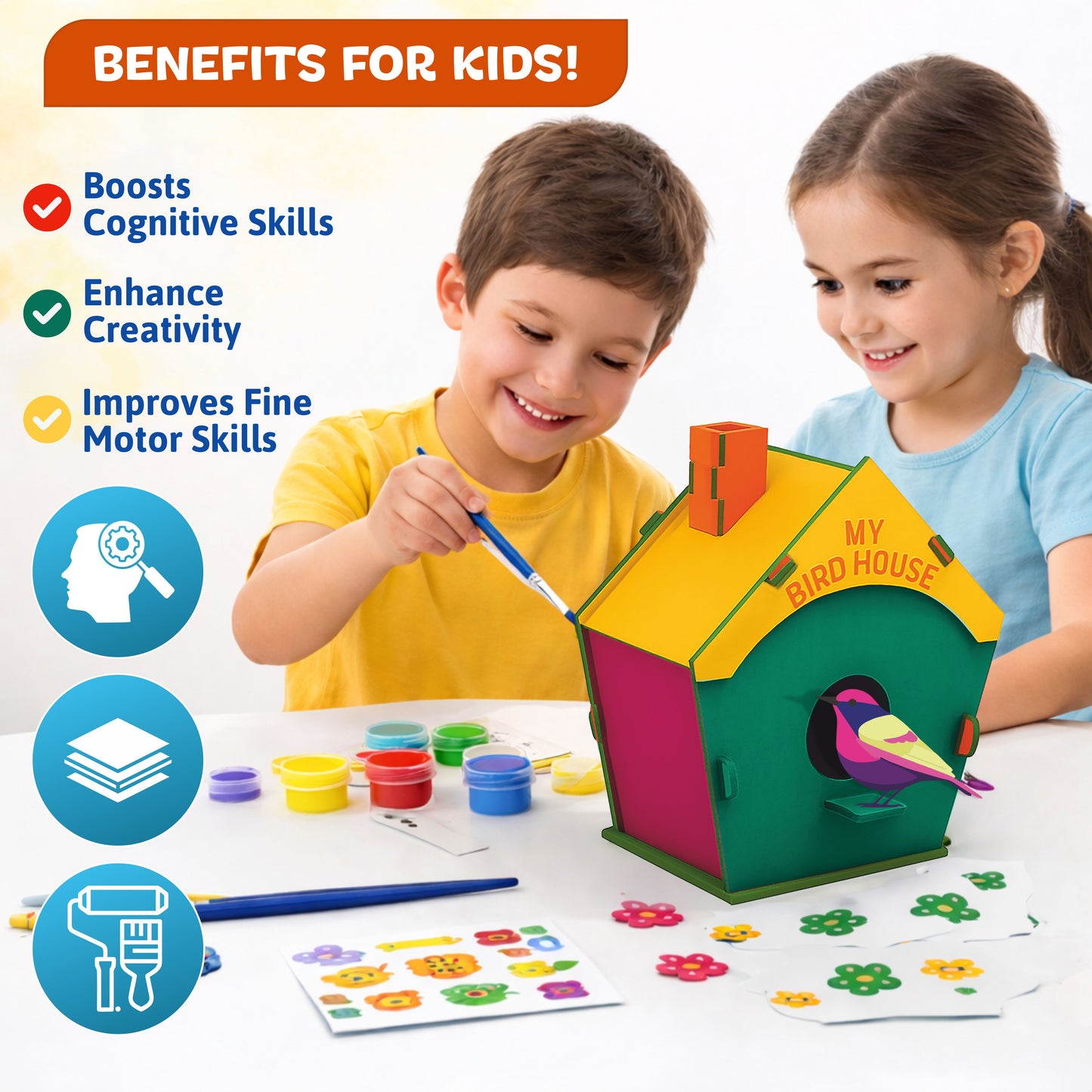 Bird House 3D DIY Wooden Puzzle, Build and Play, Boosts Cognitive Skills, for Ages 8+
