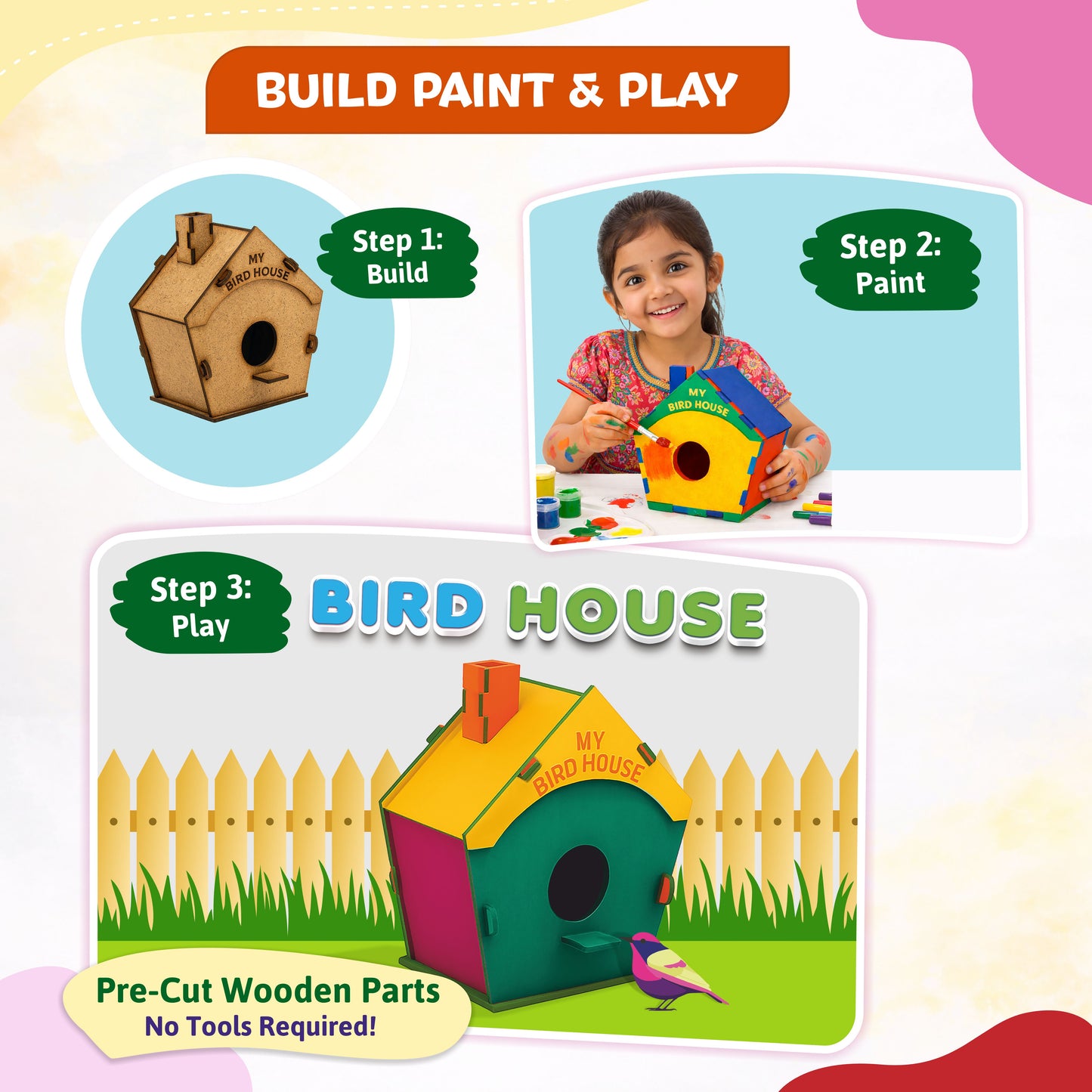Bird House 3D DIY Wooden Puzzle, Build and Play, Boosts Cognitive Skills, for Ages 8+