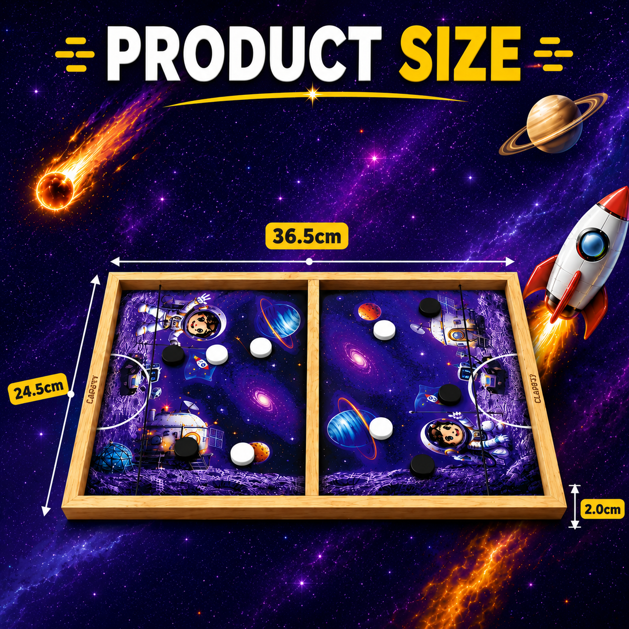 Clapjoy Slingo Space String Hockey Game for Kids | Rapid Action 2-Player Wooden Board Game | 4+ Years