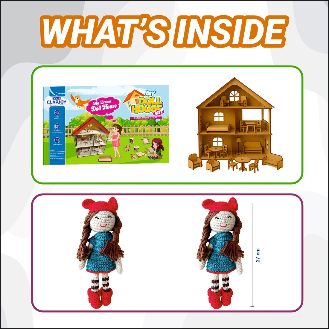 Crochet Doll and DIY Wooden Doll House Combo