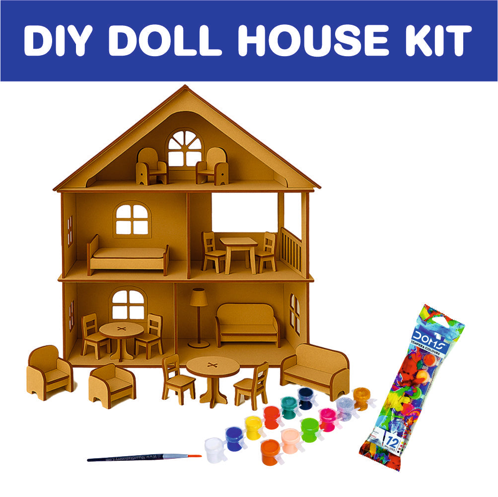 DIY Wooden Spinning Top & Doll House with Furniture