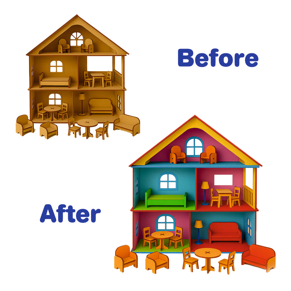 DIY Wooden Spinning Top & Doll House with Furniture