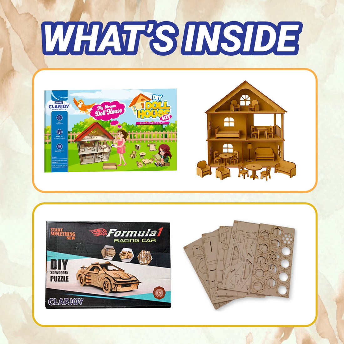 DIY Wooden Doll House & 3D Puzzle Racing Car Model Kit Combo