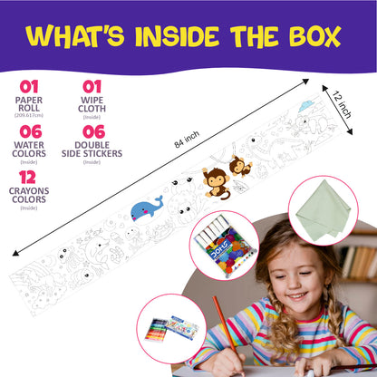 Reusable Doodle Art Roll – 2 Meter Coloring Roll with Watercolors, Crayons & Markers | Creative Wall Coloring Activity for Kids