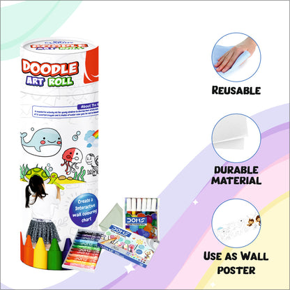 Reusable Doodle Art Roll – 2 Meter Coloring Roll with Watercolors, Crayons & Markers | Creative Wall Coloring Activity for Kids