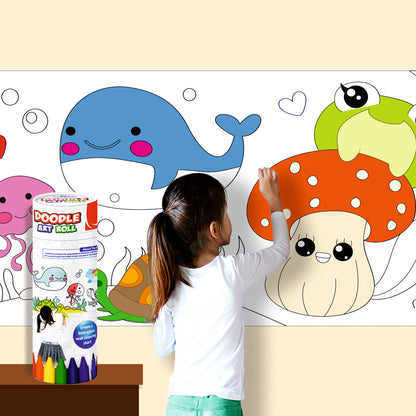 Reusable Doodle Art Roll – 2 Meter Coloring Roll with Watercolors, Crayons & Markers | Creative Wall Coloring Activity for Kids