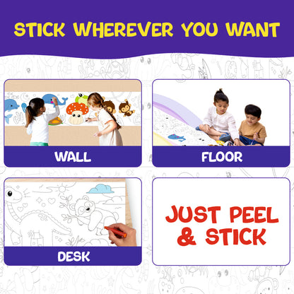 Reusable Doodle Art Roll – 2 Meter Coloring Roll with Watercolors, Crayons & Markers | Creative Wall Coloring Activity for Kids
