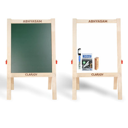 Abhyasam 2-in-1 Double-Sided Wooden Easel Board for Kids | Chalk, Duster & Marker Included | Age 3+