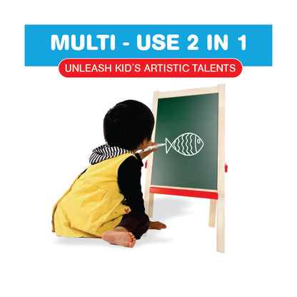 Abhyasam 2-in-1 Double-Sided Wooden Easel Board for Kids | Chalk, Duster & Marker Included | Age 3+