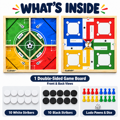 Wooden String Hockey Game 4 Players + Ludo Board Game Kids & Adults – 59 × 59 cm